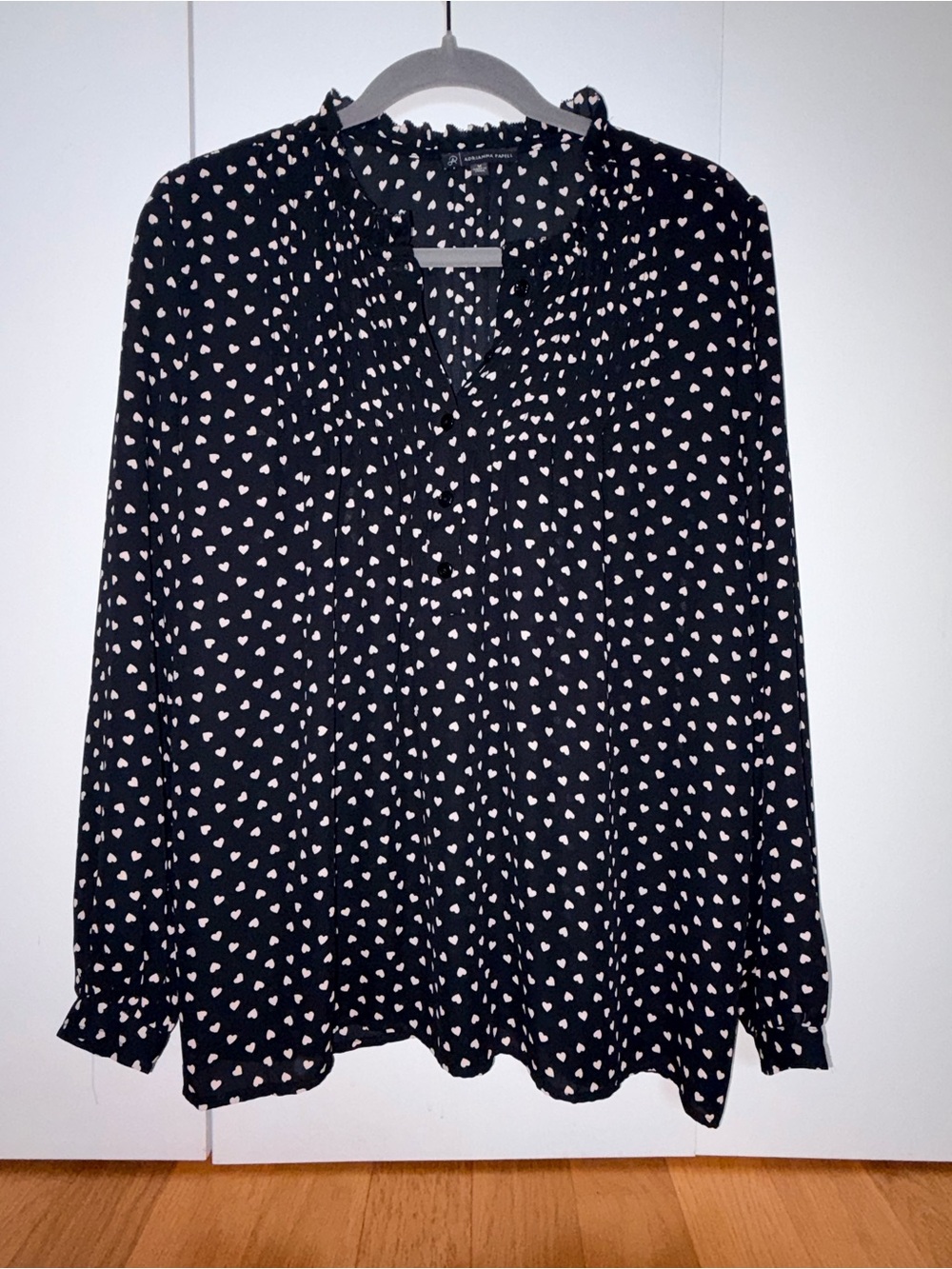 Adrianna Papell Black Blouse with Cream Heart Print